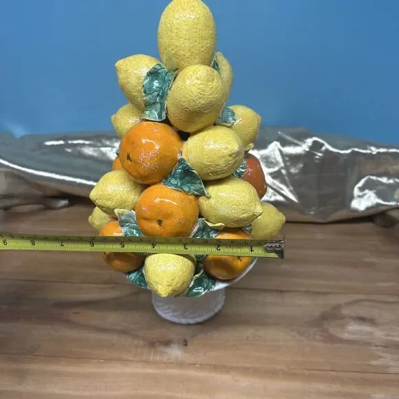 Mid-Century 12” Italian Lemon/Orange Topiary Basket Centerpiece Vintage